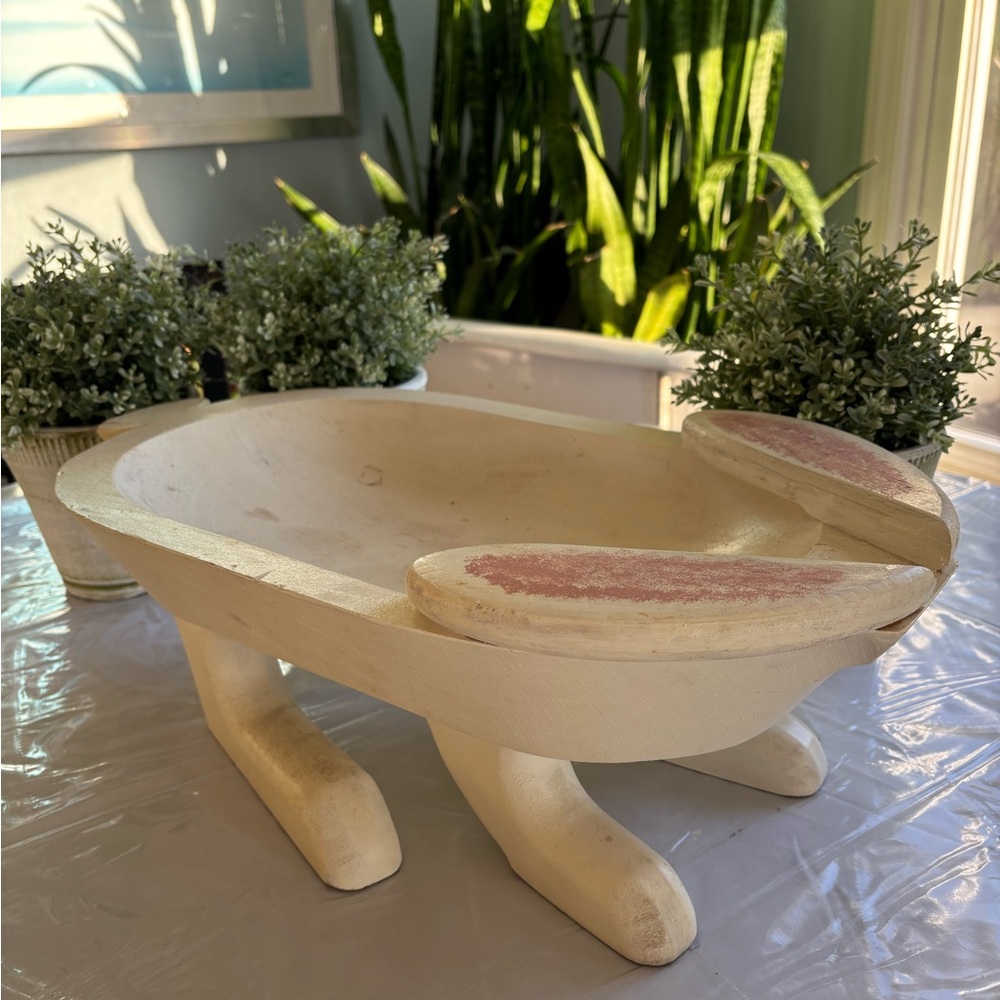 Farmhouse Unique Rabbit Bunny Easter Spring Trough Dough Bowl Wooden Handmade